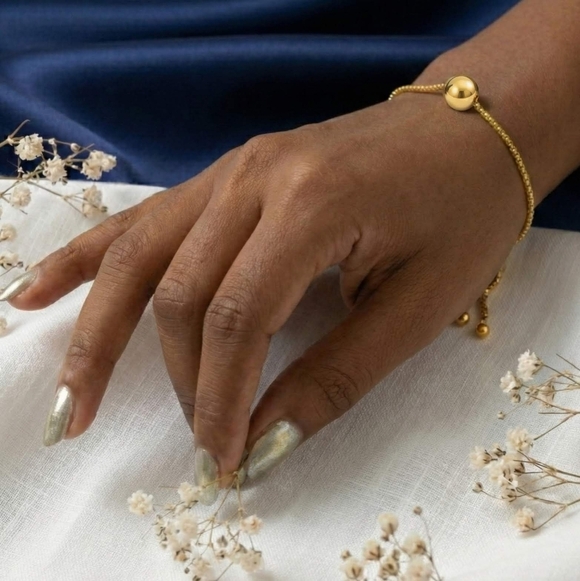 Elegant 18K Gold Plated Beaded Adjustable Bracelet | Minimalist Dainty Chic - Picture 12 of 15